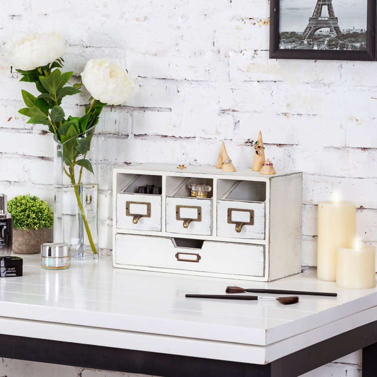 Gracie Oaks Adalya Vintage Wood 4Drawer Desk Organizer Wayfair